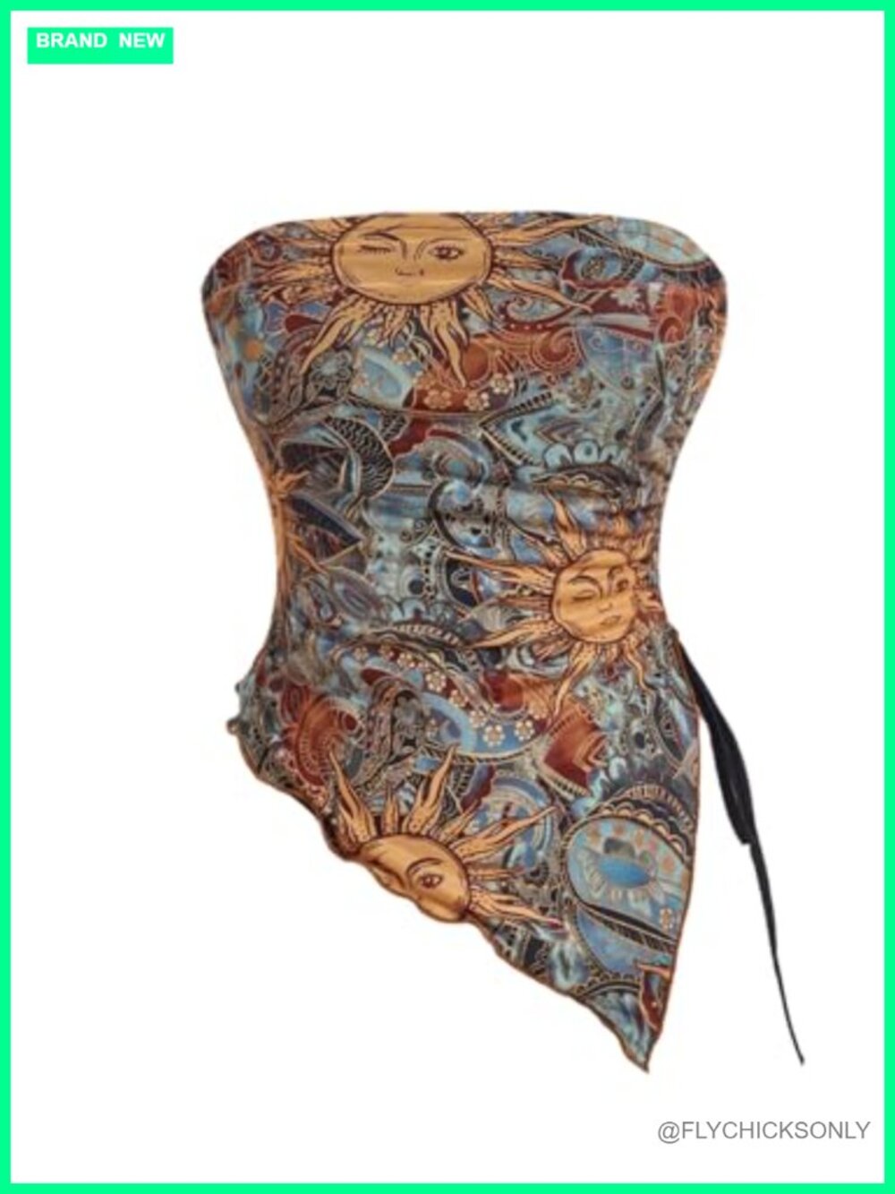 Boho Paisley Crop Tube Top Asymmetrical Hem Strapless Y2K